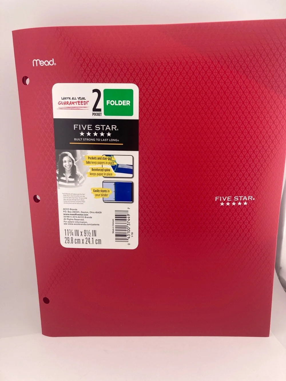 10) Mead Five Star 2-Pocket Folder in Red Plastic Heavy Duty